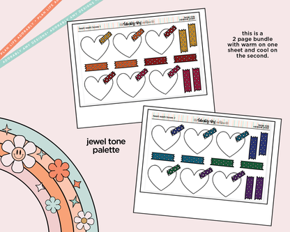 Rainbow Doodled Heart Washi Boxes Large/Jumbo Size Stickers