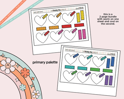 Rainbow Doodled Heart Washi Boxes Large/Jumbo Size Stickers