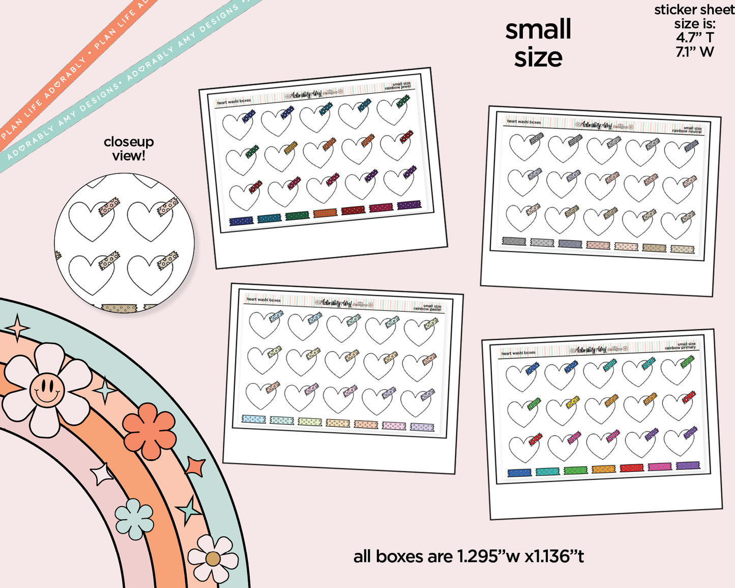 Rainbow Doodled Heart Washi Boxes Small Size Planner Stickers