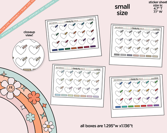 Rainbow Doodled Heart Washi Boxes Small Size Planner Stickers