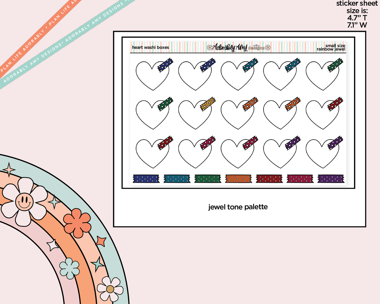 Rainbow Doodled Heart Washi Boxes Small Size Planner Stickers