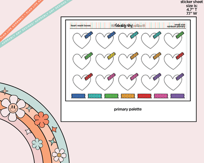Rainbow Doodled Heart Washi Boxes Small Size Planner Stickers