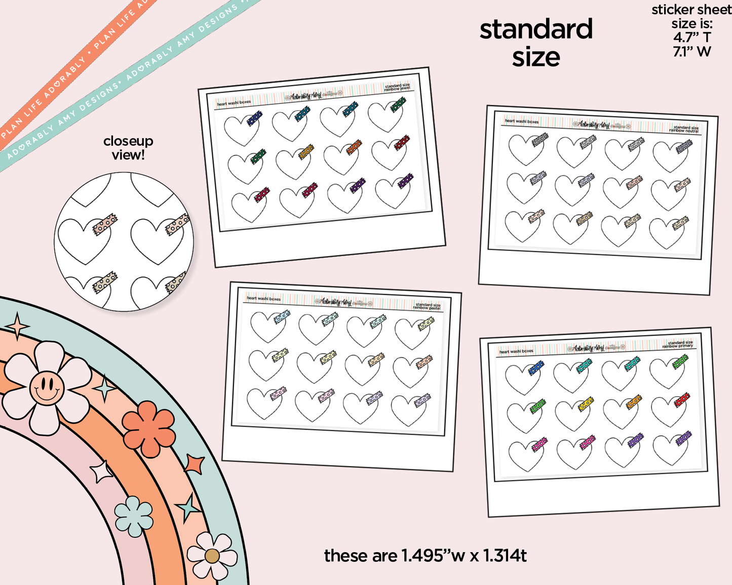 Rainbow Doodled Heart Washi Boxes Standard Size Stickers