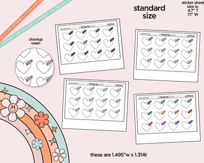 Rainbow Doodled Heart Washi Boxes Standard Size Stickers