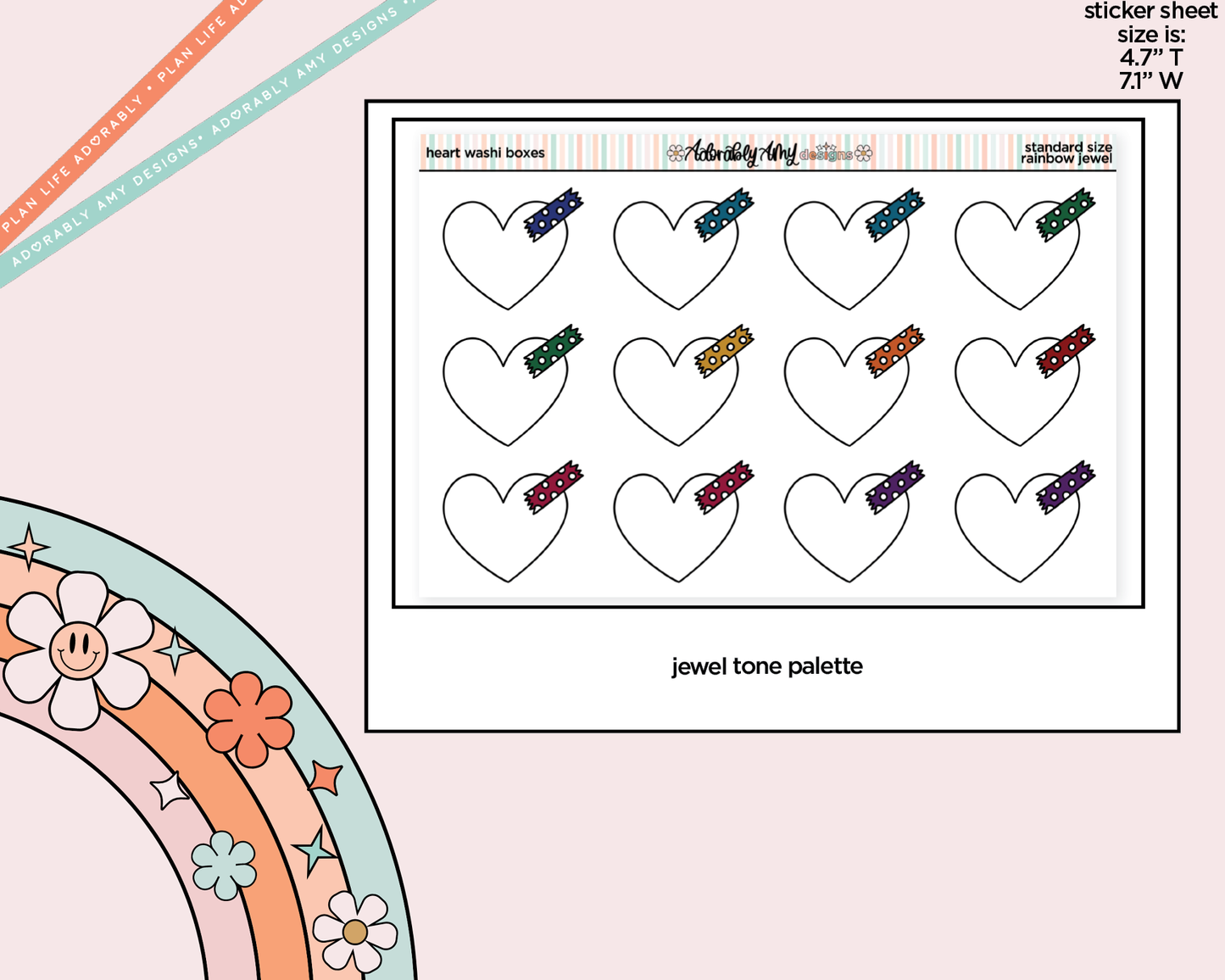 Rainbow Doodled Heart Washi Boxes Standard Size Stickers