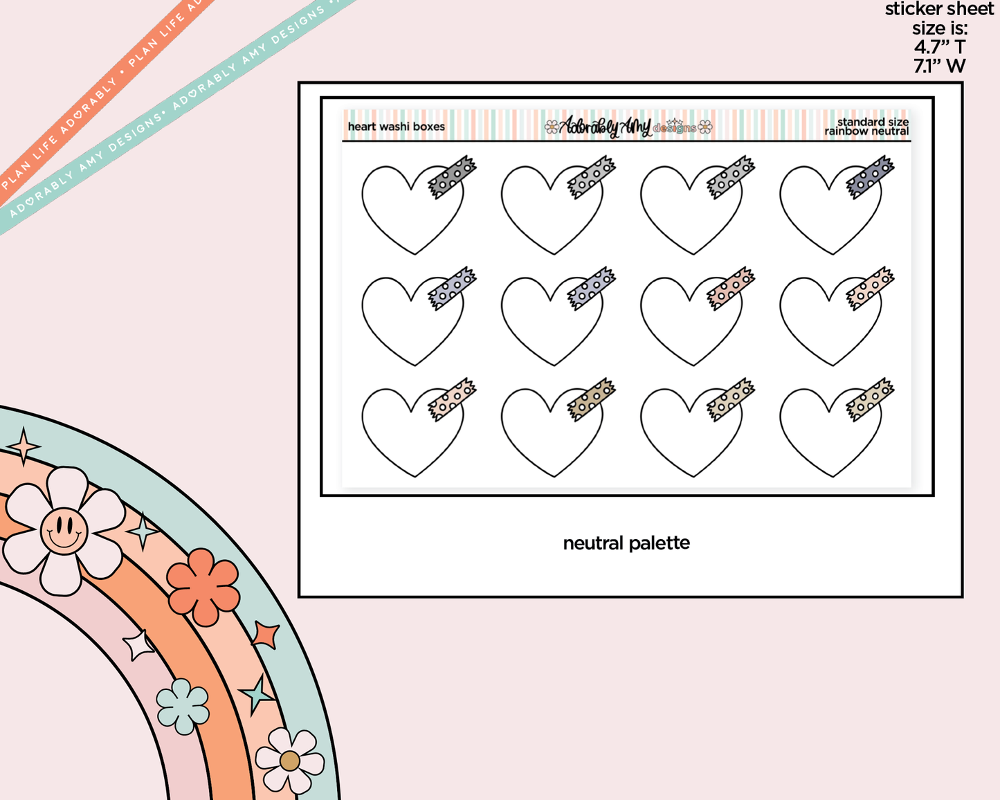 Rainbow Doodled Heart Washi Boxes Standard Size Stickers
