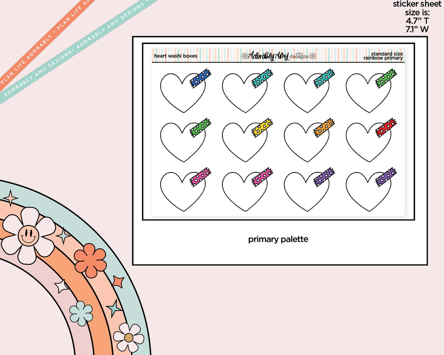 Rainbow Doodled Heart Washi Boxes Standard Size Stickers