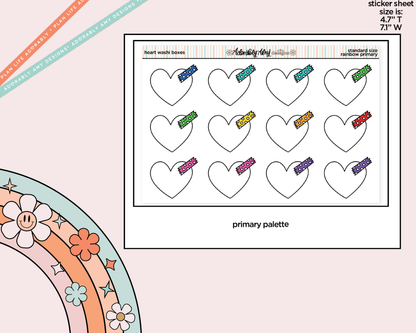 Rainbow Doodled Heart Washi Boxes Standard Size Stickers