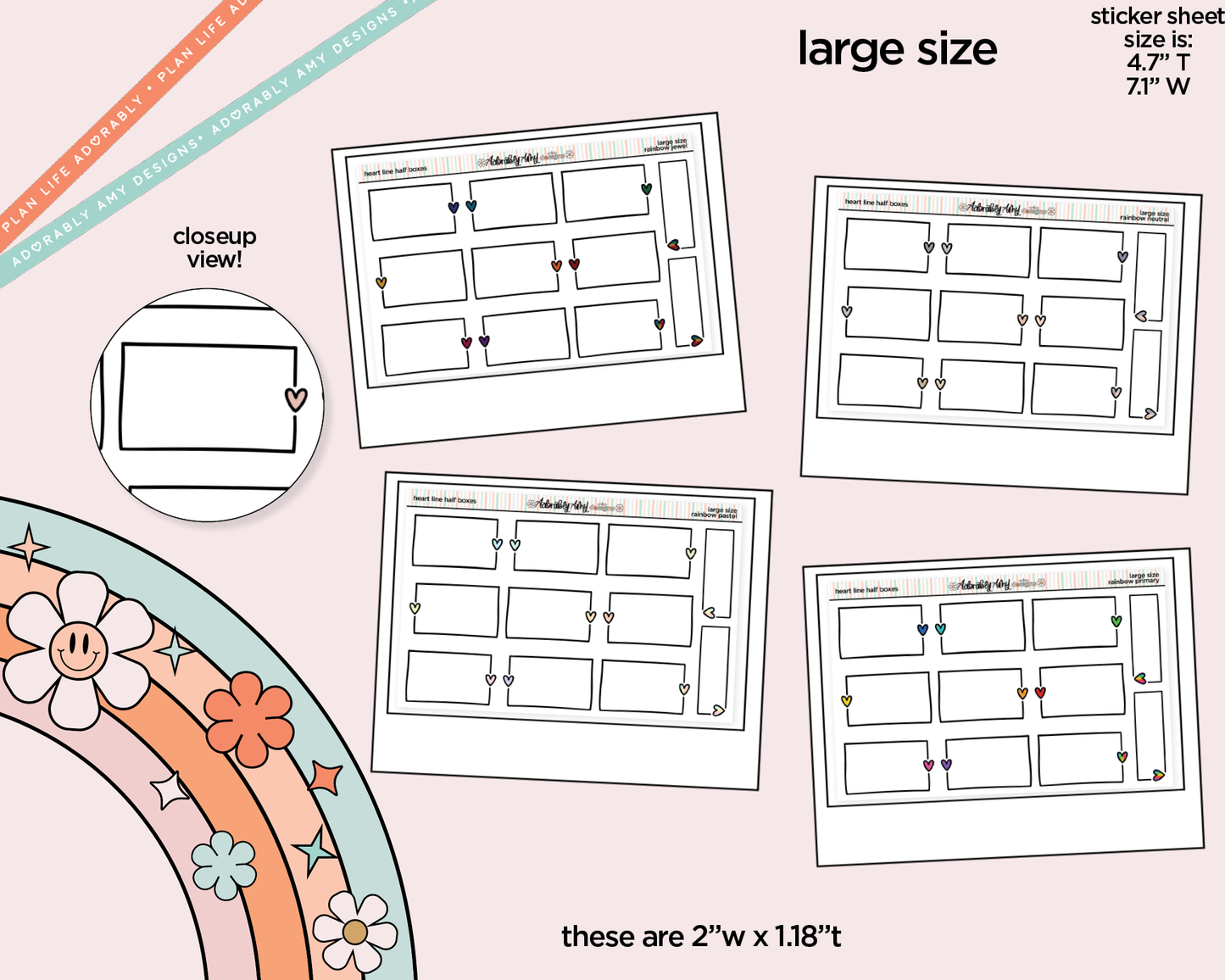Rainbow Doodled Heart Line Half Boxes Large/Jumbo Size Stickers