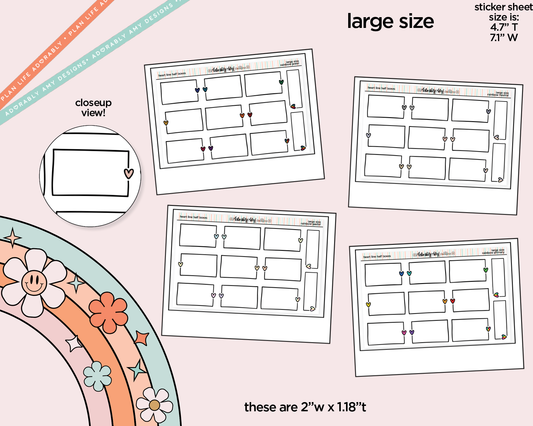 Rainbow Doodled Heart Line Half Boxes Large/Jumbo Size Stickers