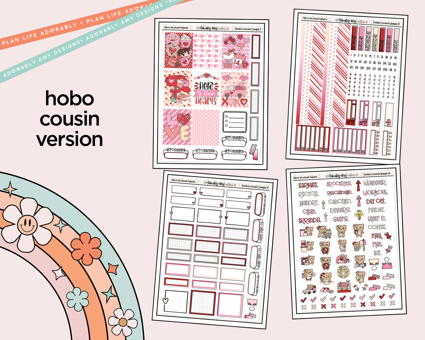 Hobonichi Cousin Weekly Here to Steal Hearts Valentine Planner Sticker Kit for Hobo Cousin or Similar Planners