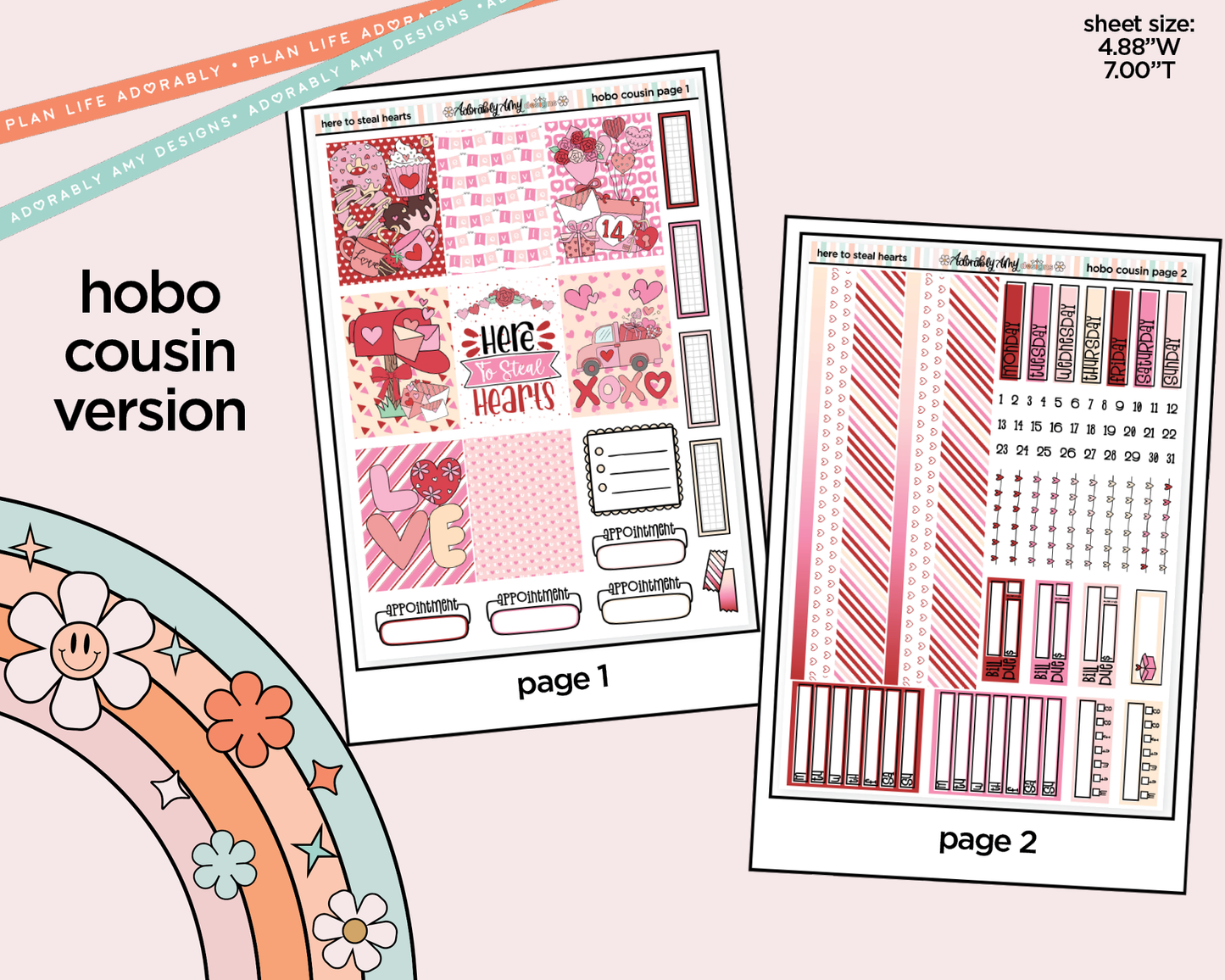 Hobonichi Cousin Weekly Here to Steal Hearts Valentine Planner Sticker Kit for Hobo Cousin or Similar Planners