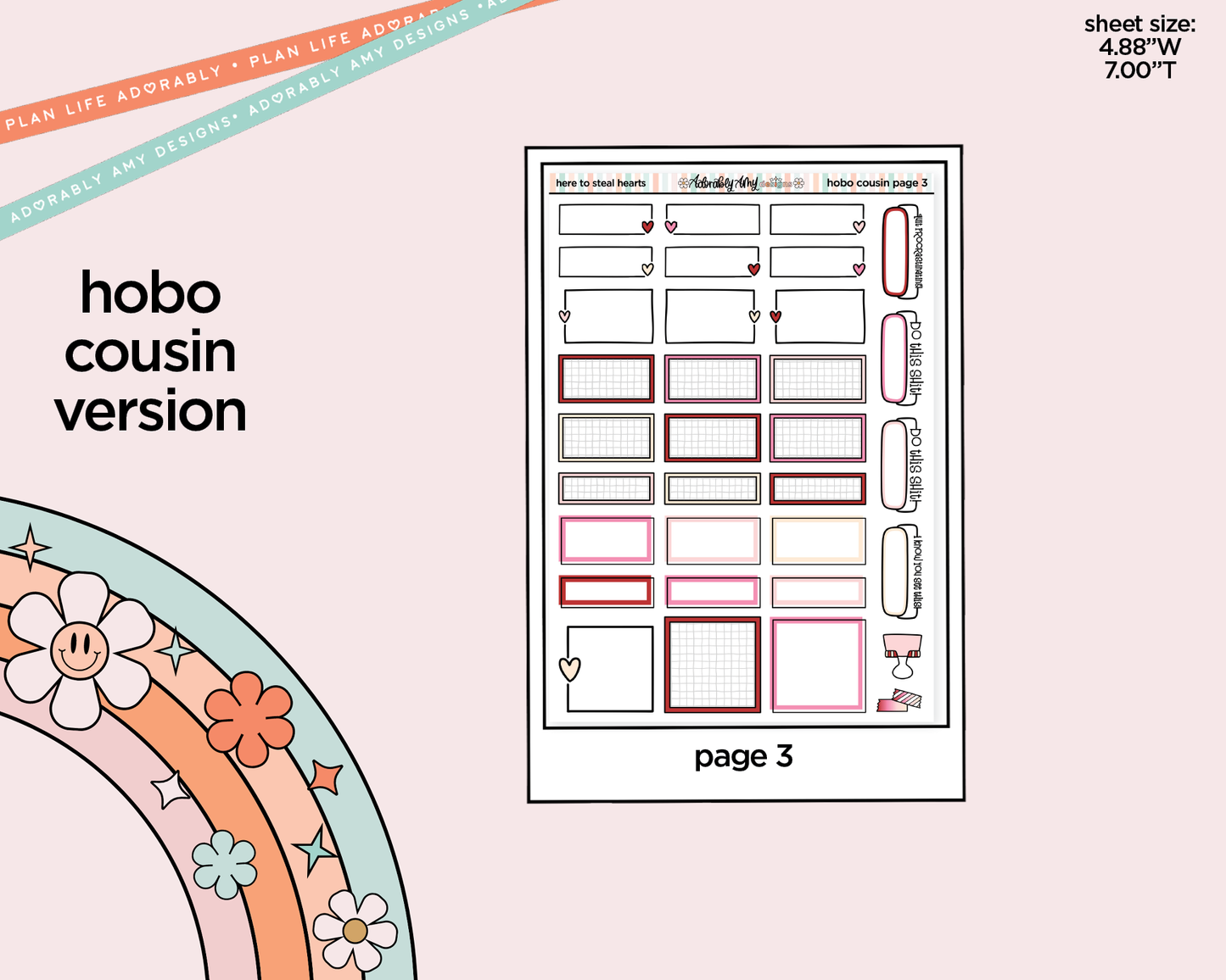 Hobonichi Cousin Weekly Here to Steal Hearts Valentine Planner Sticker Kit for Hobo Cousin or Similar Planners