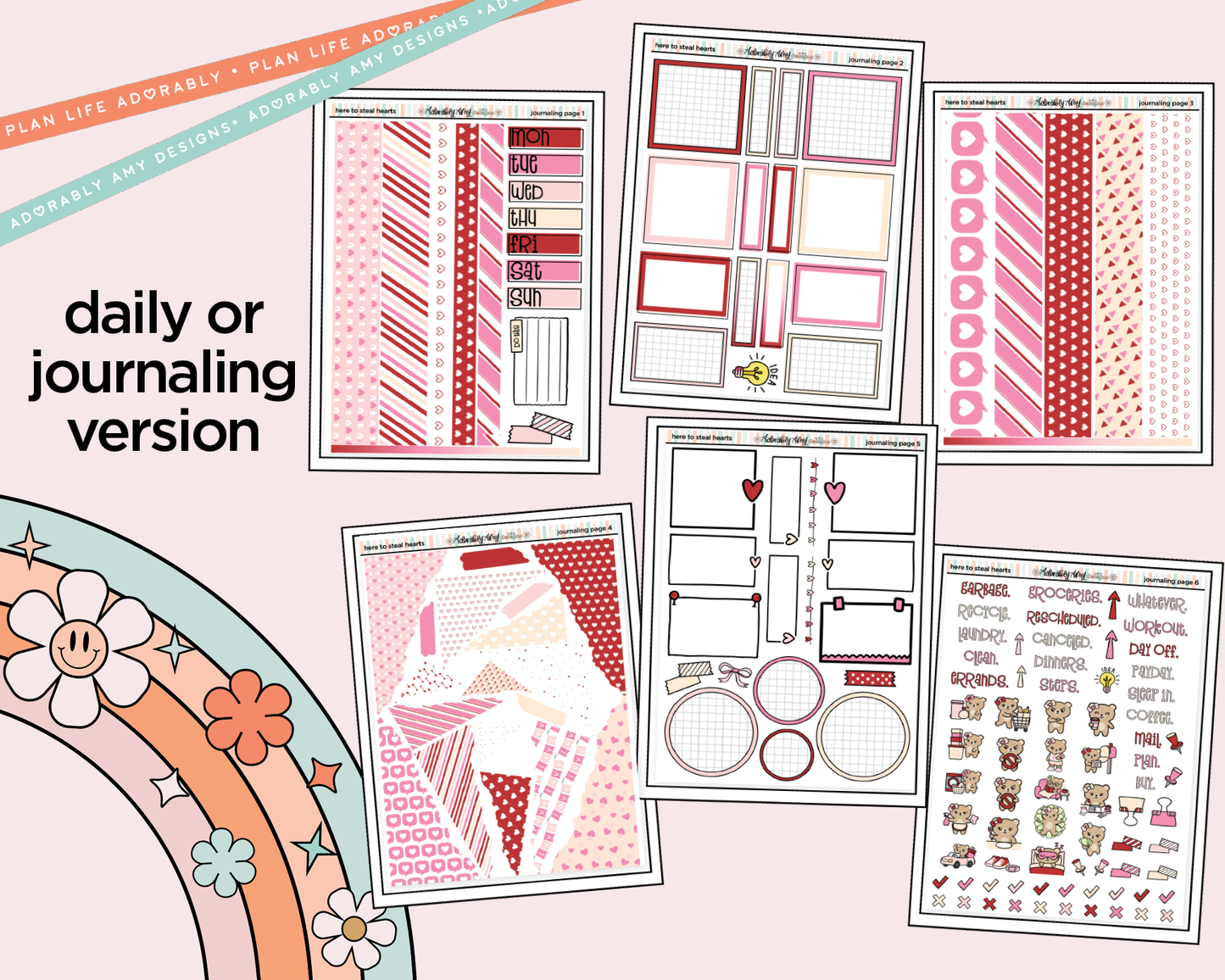 Journaling and Daily Planning Here to Steal Hearts Valentine Planner Sticker Kit