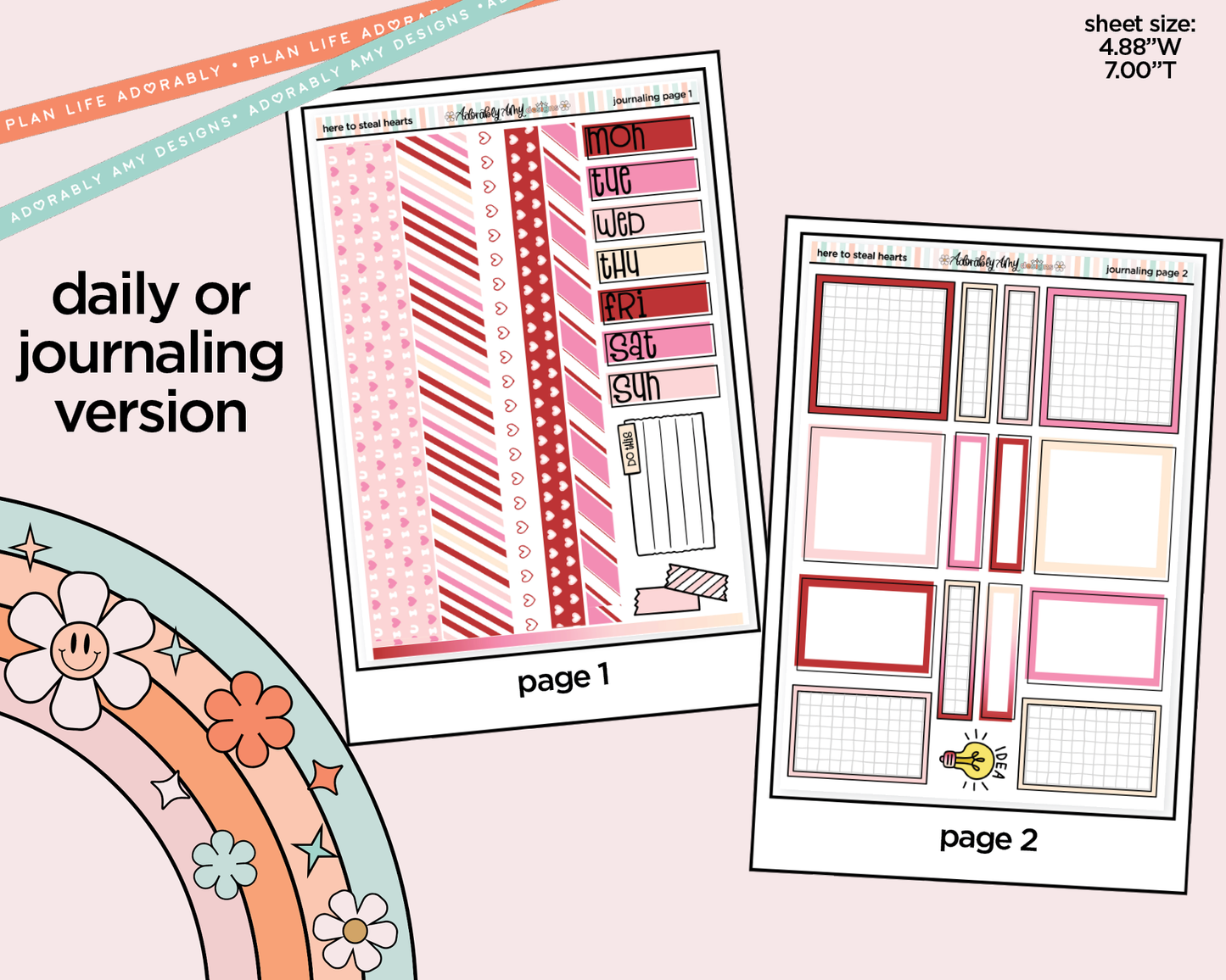 Journaling and Daily Planning Here to Steal Hearts Valentine Planner Sticker Kit