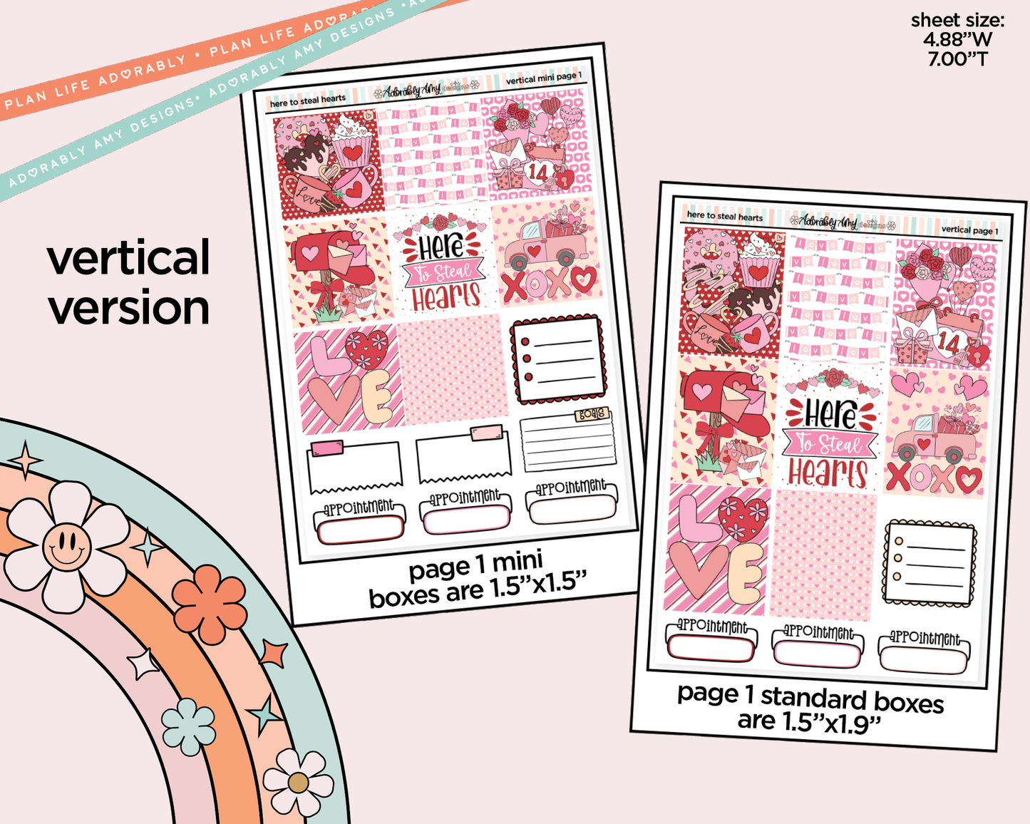 Vertical Here to Steal Hearts Valentine Sticker Kit for Vertical Standard Size Planners or Insert