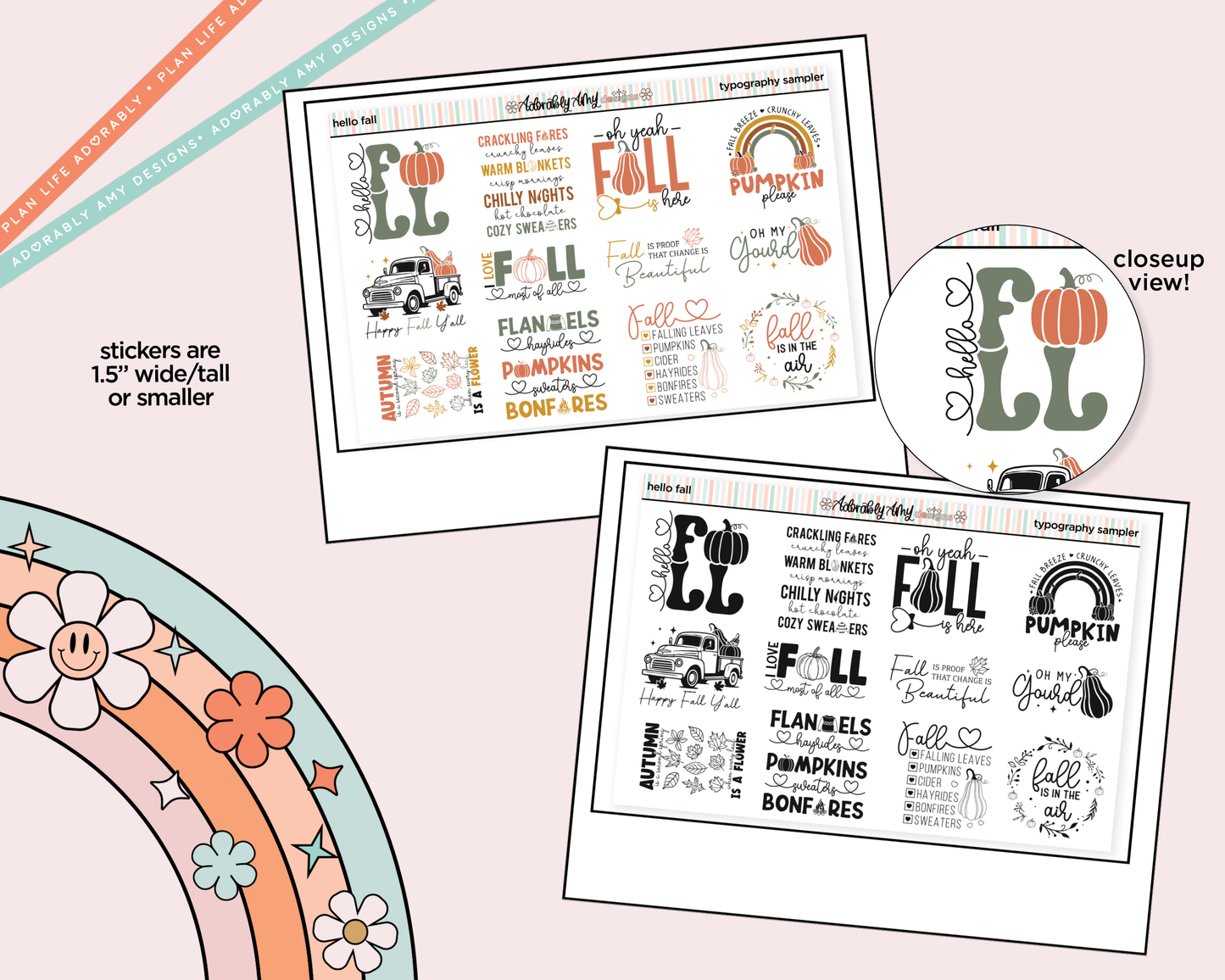Hello Fall Deco Typography Sampler Planner Stickers