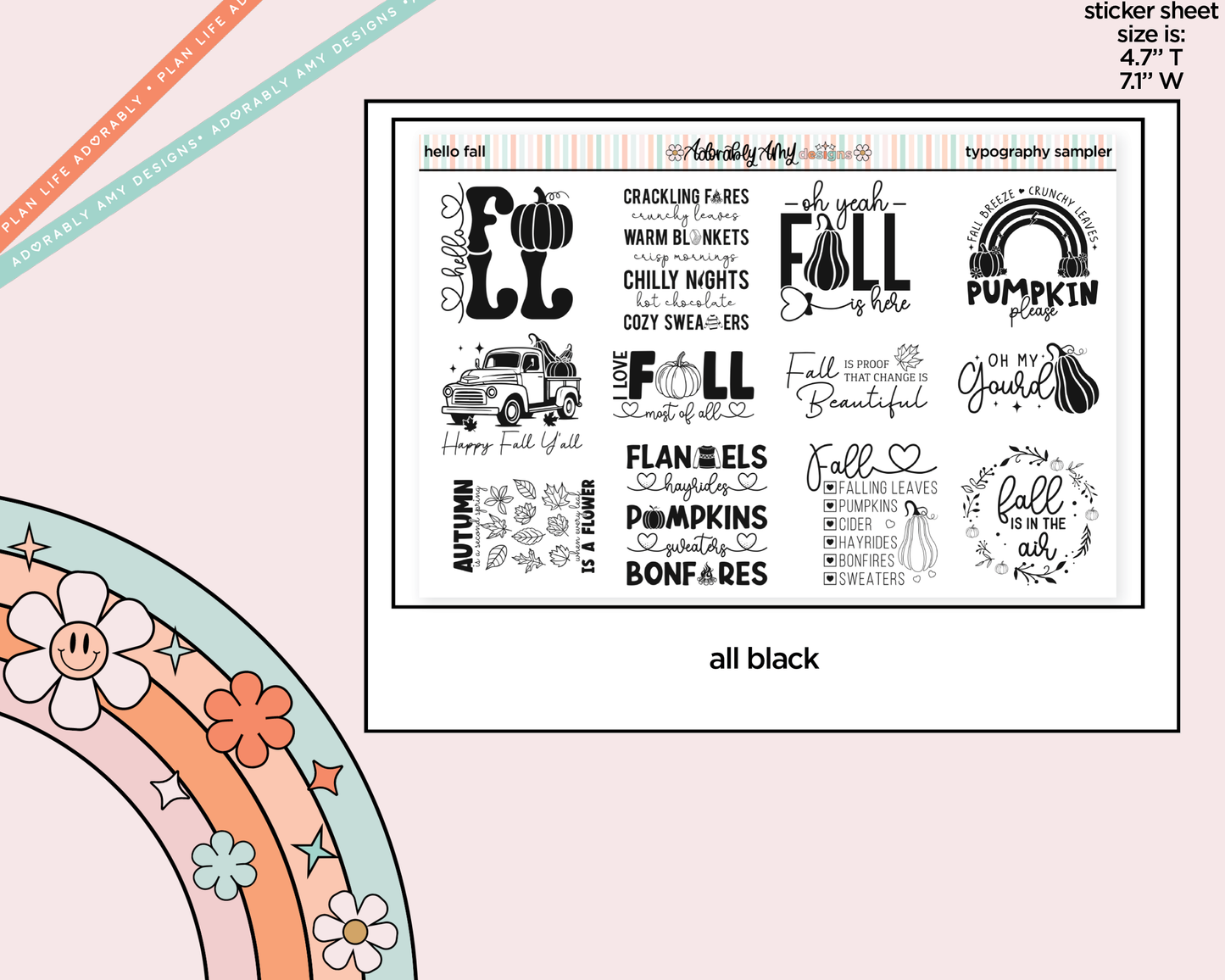 Hello Fall Deco Typography Sampler Planner Stickers
