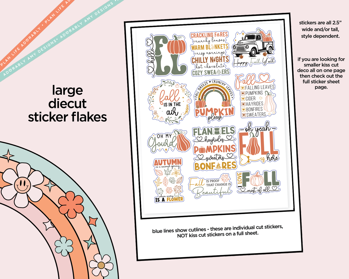 Hello Fall Deco Typography Sampler Planner Stickers