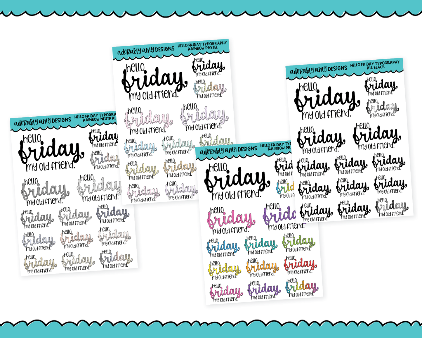 Rainbow or Black Hello Friday Snarky Typography Planner Stickers for any Planner or Insert