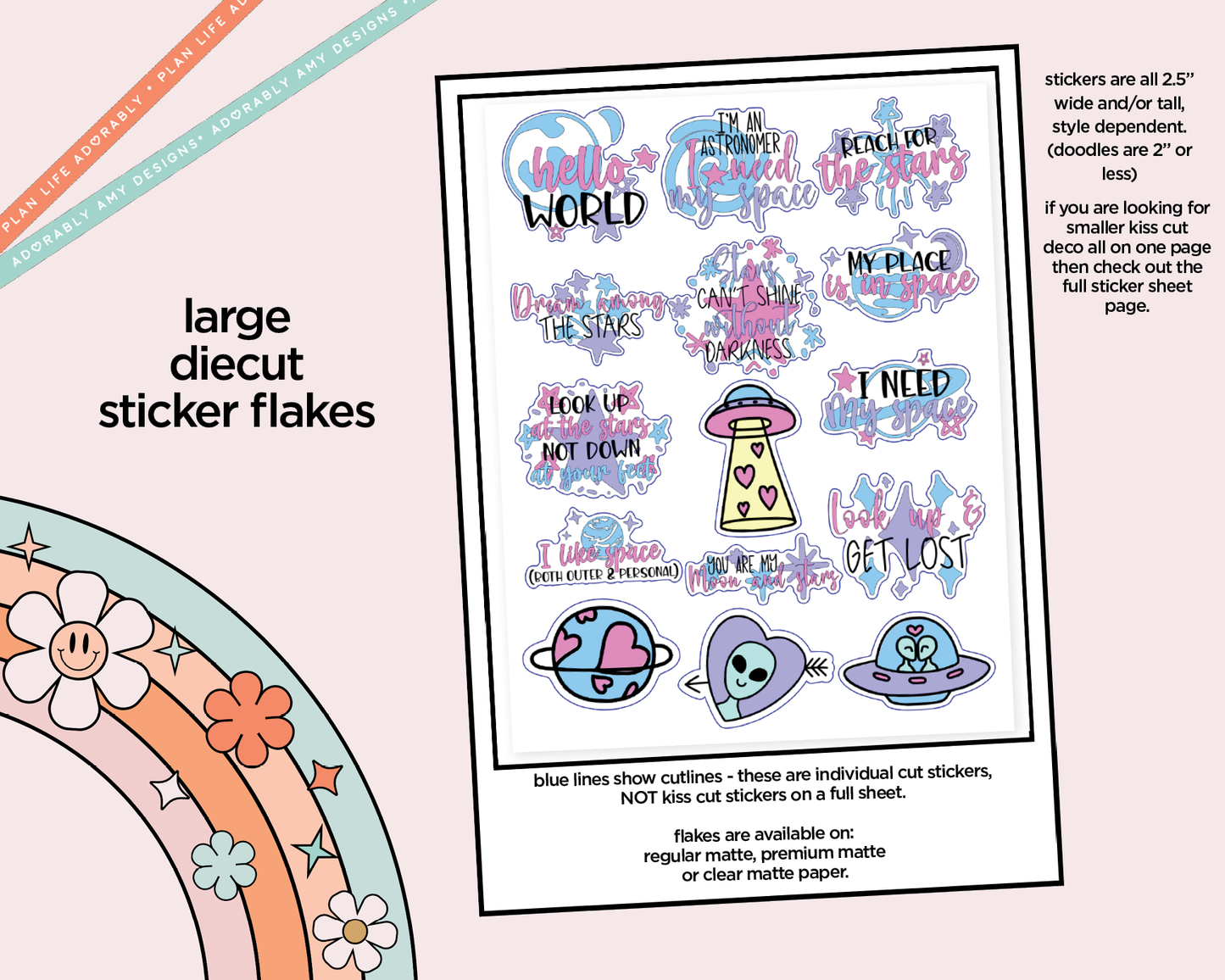 Hello World Deco Typography Sampler Planner Stickers