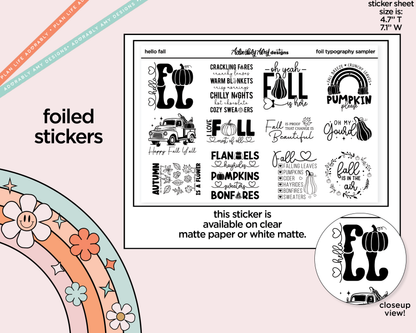 Foiled Hello Fall Deco Typography Sampler Planner Stickers