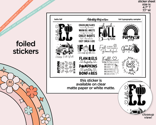 Foiled Hello Fall Deco Typography Sampler Planner Stickers
