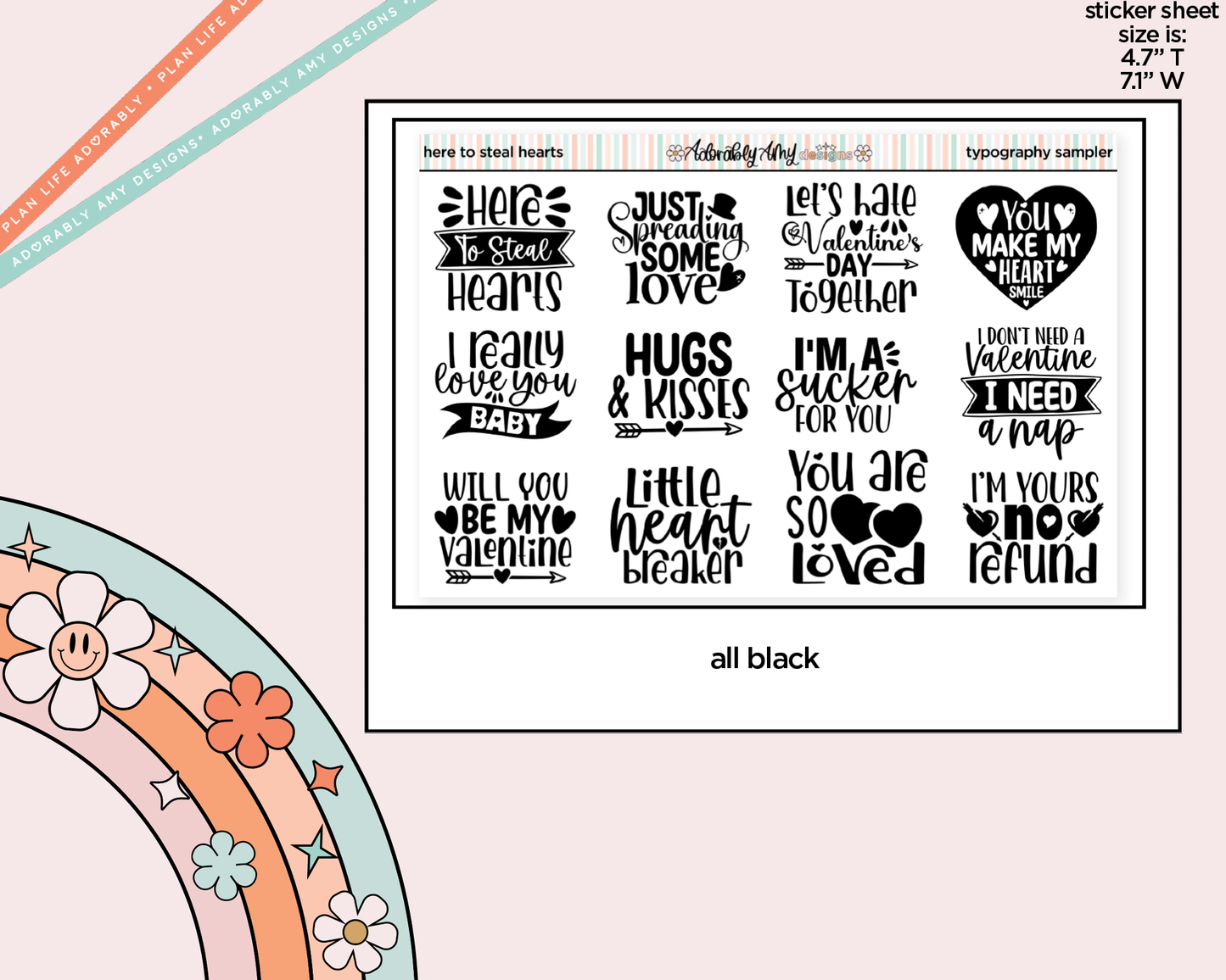 Here to Steal Hearts Deco Typography Sampler Planner Stickers
