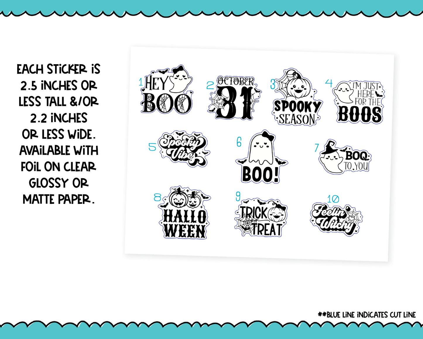 Large Diecut Sticker Flakes - Hey Boo! Kawaii Ghosts Halloween Quotes Planner Stickers for any Planner or Insert