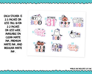 Large Diecut Sticker Flakes - Hey Boo! Kawaii Ghosts Halloween Quotes Planner Stickers for any Planner or Insert