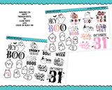 Hey Boo! Halloween Kawaii Ghosts Themed Typography Sampler Planner Stickers for any Planner or Insert