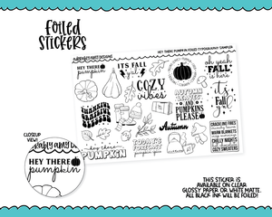 Foiled Hey There Pumpkin Fall Themed Typography Sampler Planner Stickers for any Planner or Insert