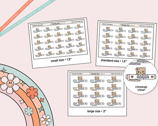 Bailee Bear Highlight Highlighters Decoration Character Planner Stickers - 3 Sizes Available