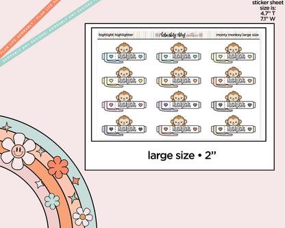 Monty the Monkey Highlight Highlighters Decoration Character Planner Stickers - 3 Sizes Available