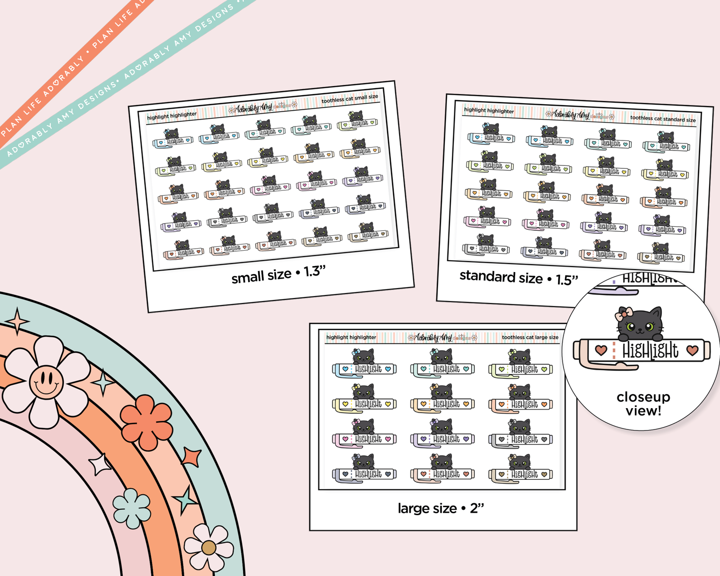 Toothless Cat Highlight Highlight Decoration Character Planner Stickers - 3 Sizes Available