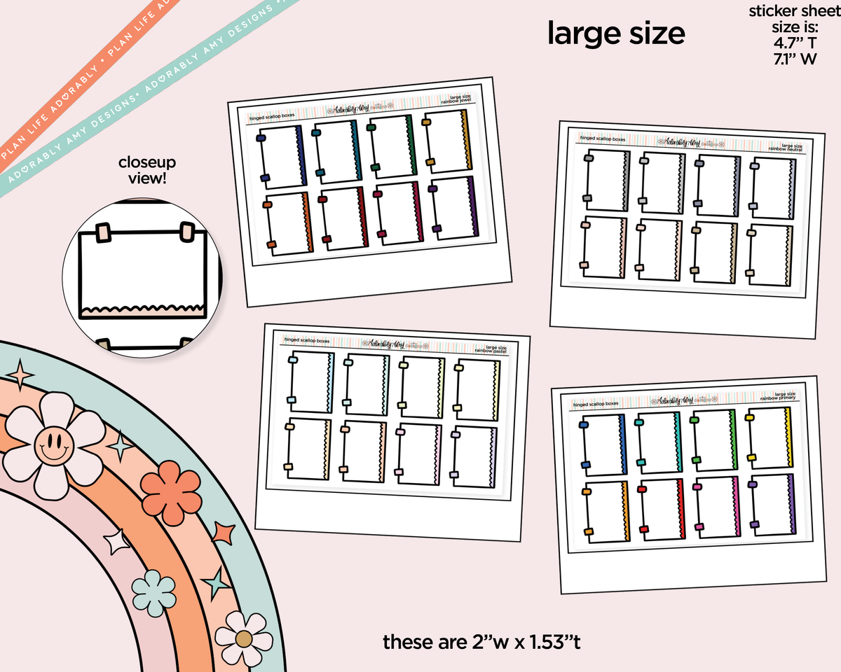 Rainbow Doodle Hinged Scallop Boxes Large/Jumbo Size Stickers - Adorably Amy Designs