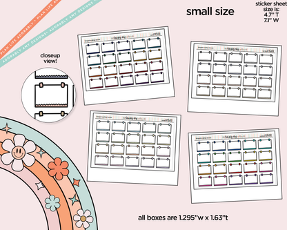 Rainbow Doodle Hinged Scallop Boxes Small Size Planner Stickers - Adorably Amy Designs