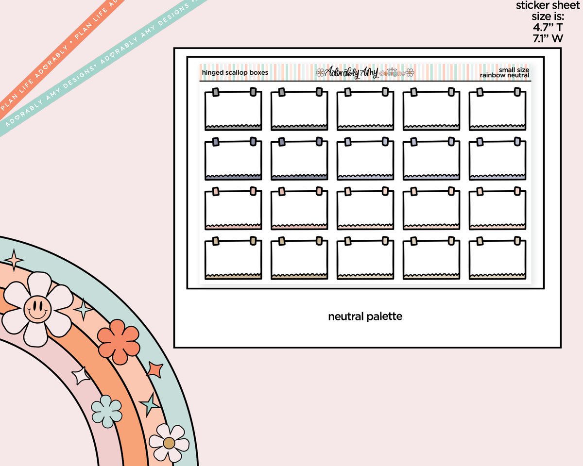 Rainbow Doodle Hinged Scallop Boxes Small Size Planner Stickers - Adorably Amy Designs