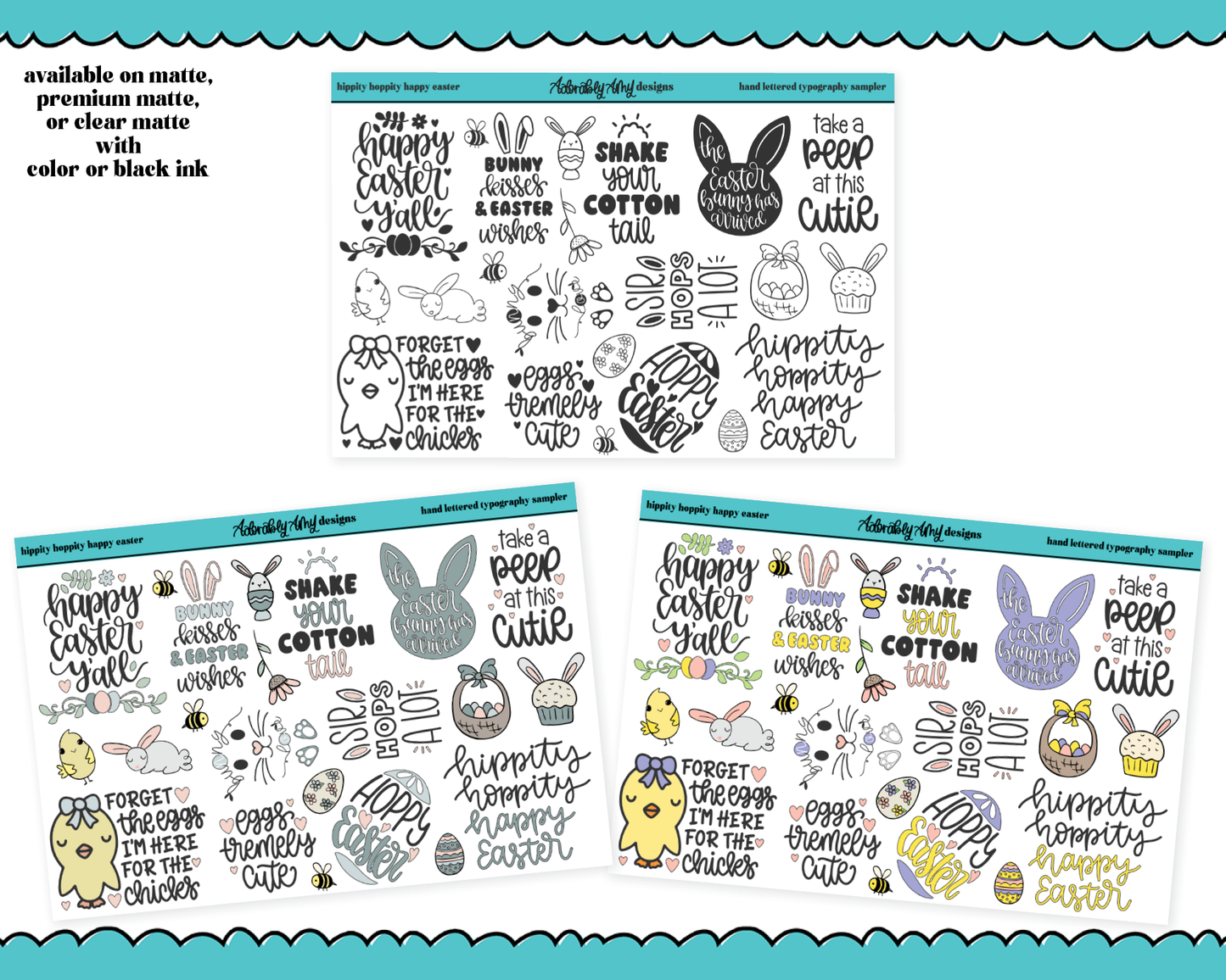Hand Lettered Hippity Hoppity Easter Typography Sampler Planner Stickers for any Planner or Insert