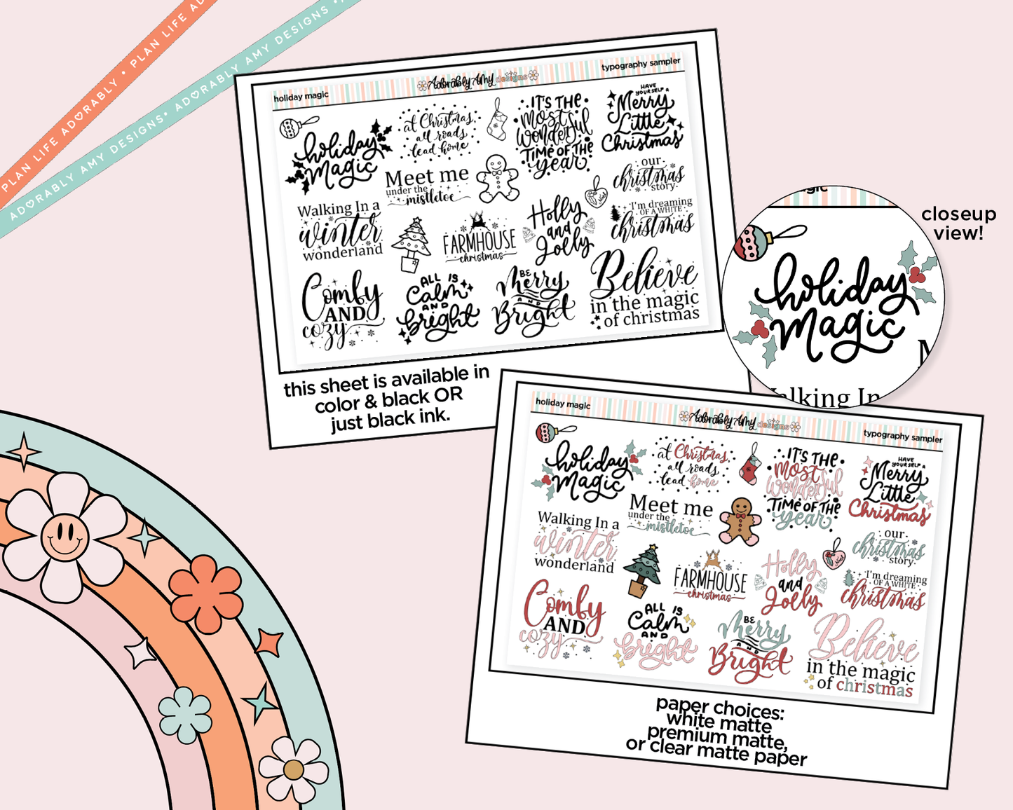 Holiday Magic Deco Typography Sampler Planner Stickers