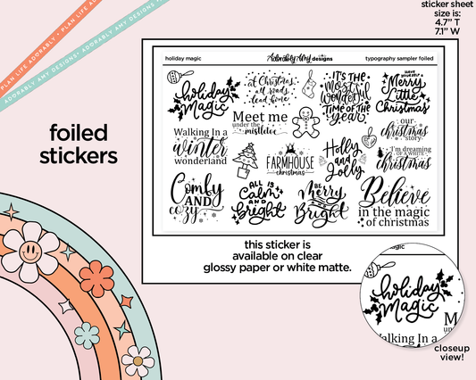 Foiled Holiday Magic Deco Typography Sampler Planner Stickers