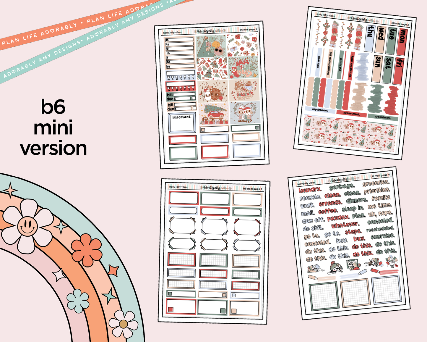 Mini B6 Holly Jolly Vibes Sticker Kit sized for ANY Vertical Insert