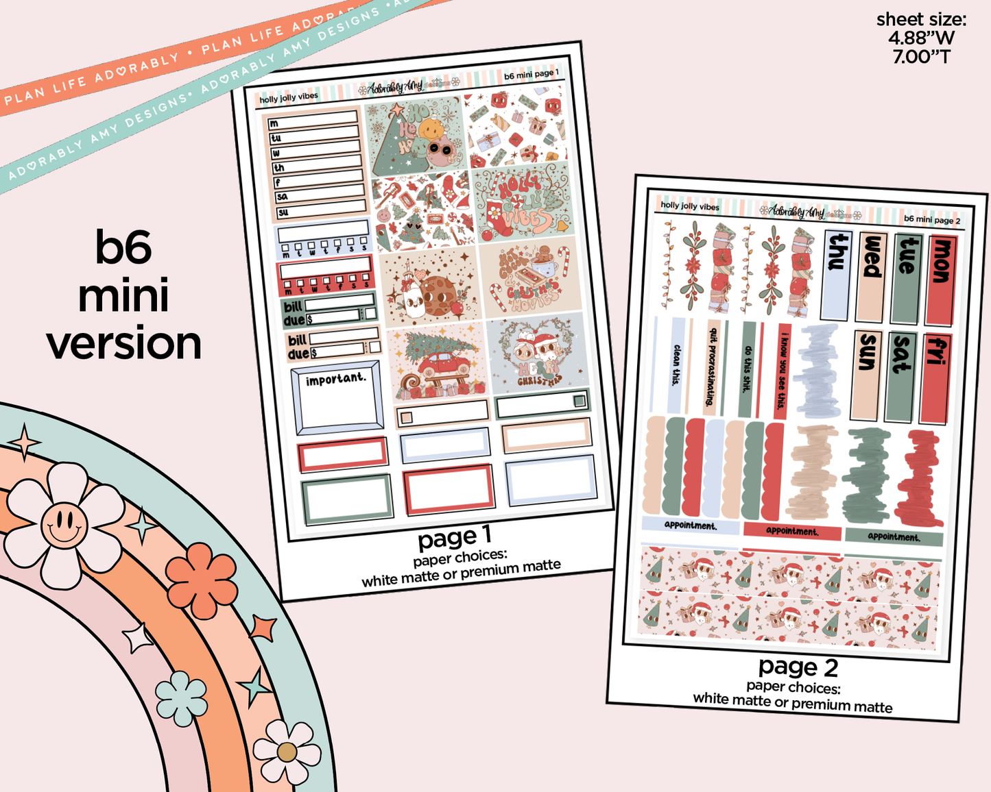 Mini B6 Holly Jolly Vibes Sticker Kit sized for ANY Vertical Insert