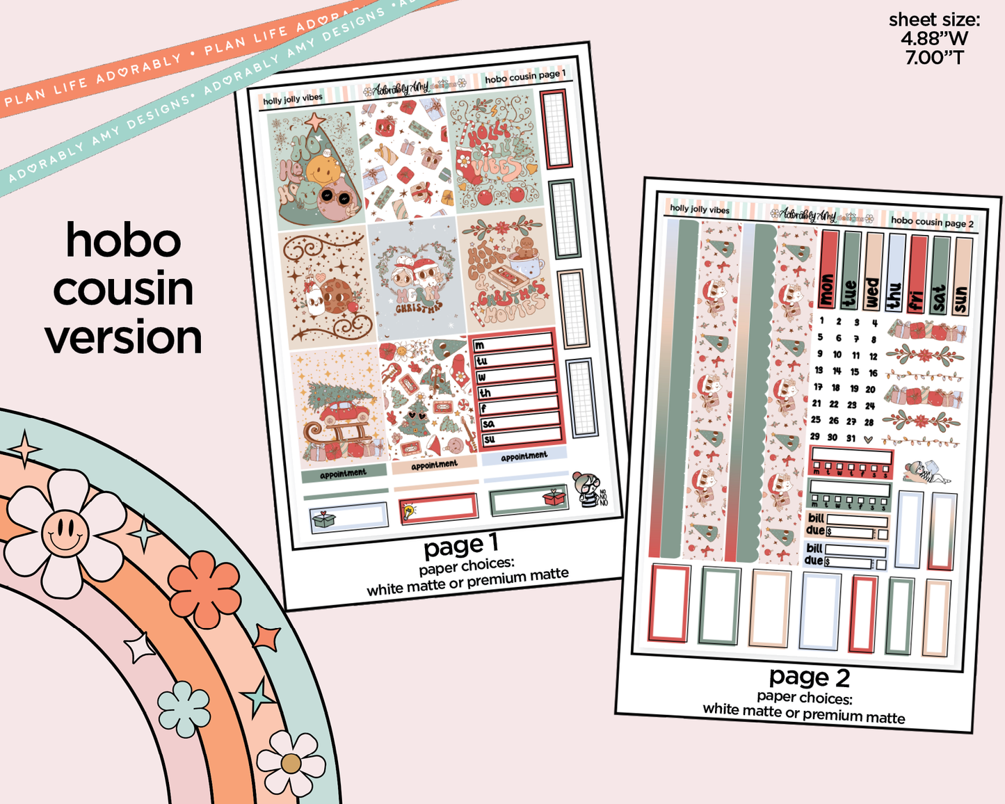 Hobonichi Cousin Weekly Holly Jolly Vibes Planner Sticker Kit for Hobo Cousin or Similar Planners