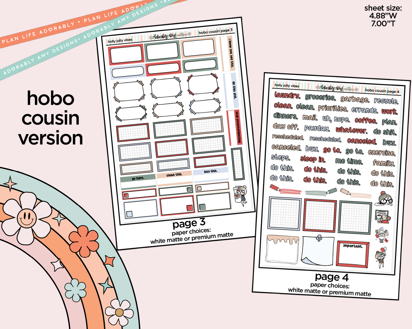 Hobonichi Cousin Weekly Holly Jolly Vibes Planner Sticker Kit for Hobo Cousin or Similar Planners