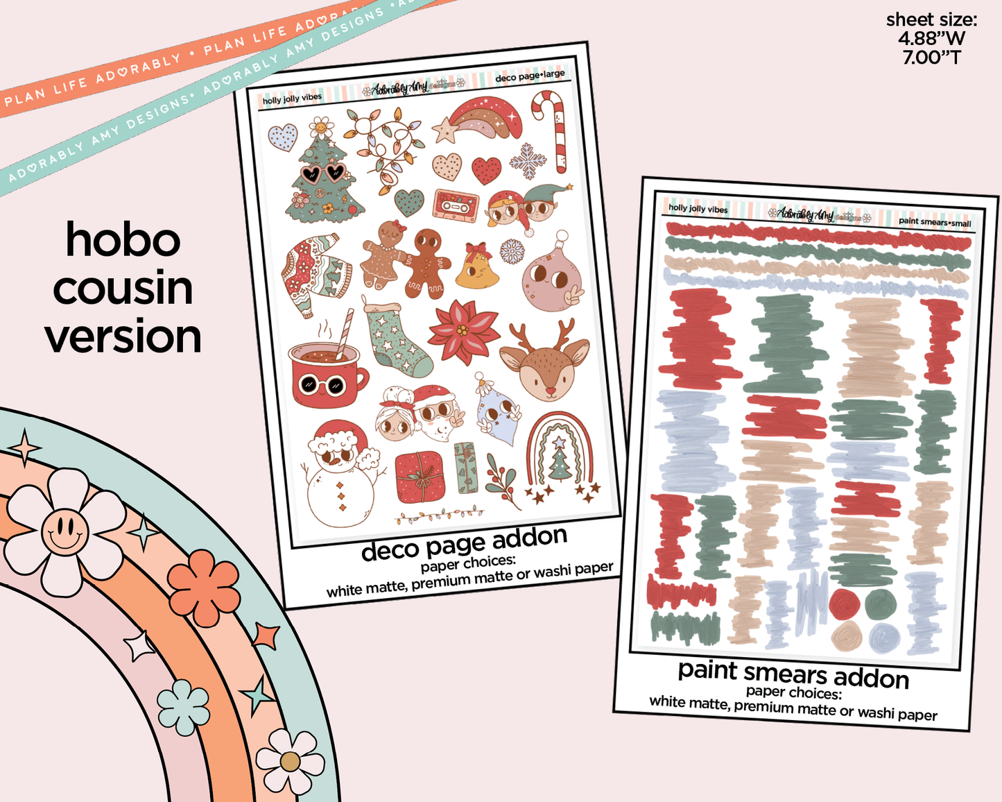 Hobonichi Cousin Weekly Holly Jolly Vibes Planner Sticker Kit for Hobo Cousin or Similar Planners