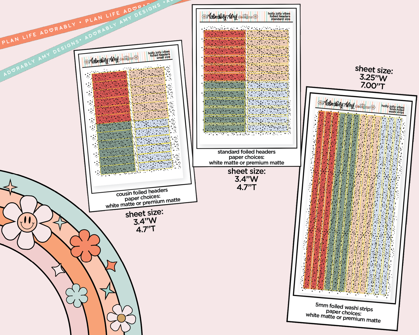 Foiled Holly Jolly Vibes Headers or Long Strips Planner Stickers