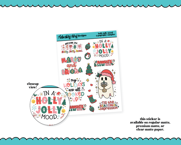 Holly Jolly Mood Christmas Typography Sampler Planner Stickers for any Planner or Insert