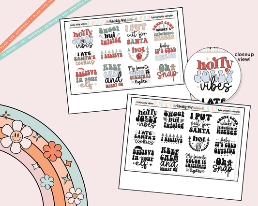 Holly Jolly Vibes Deco Typography Sampler Planner Stickers