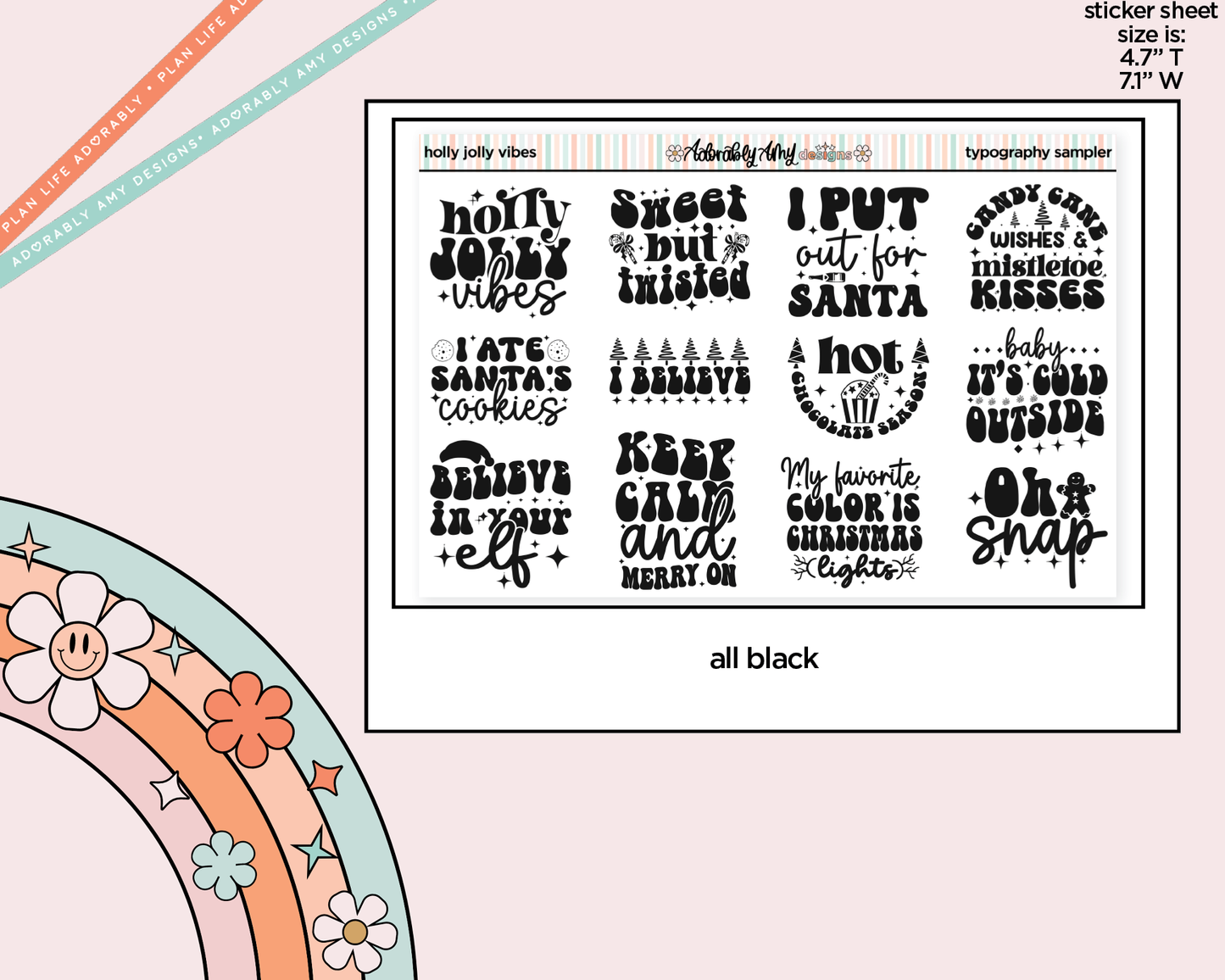 Holly Jolly Vibes Deco Typography Sampler Planner Stickers